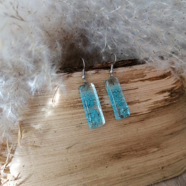 Boucles d’oreilles en verre transparente, incrusté de turquoise